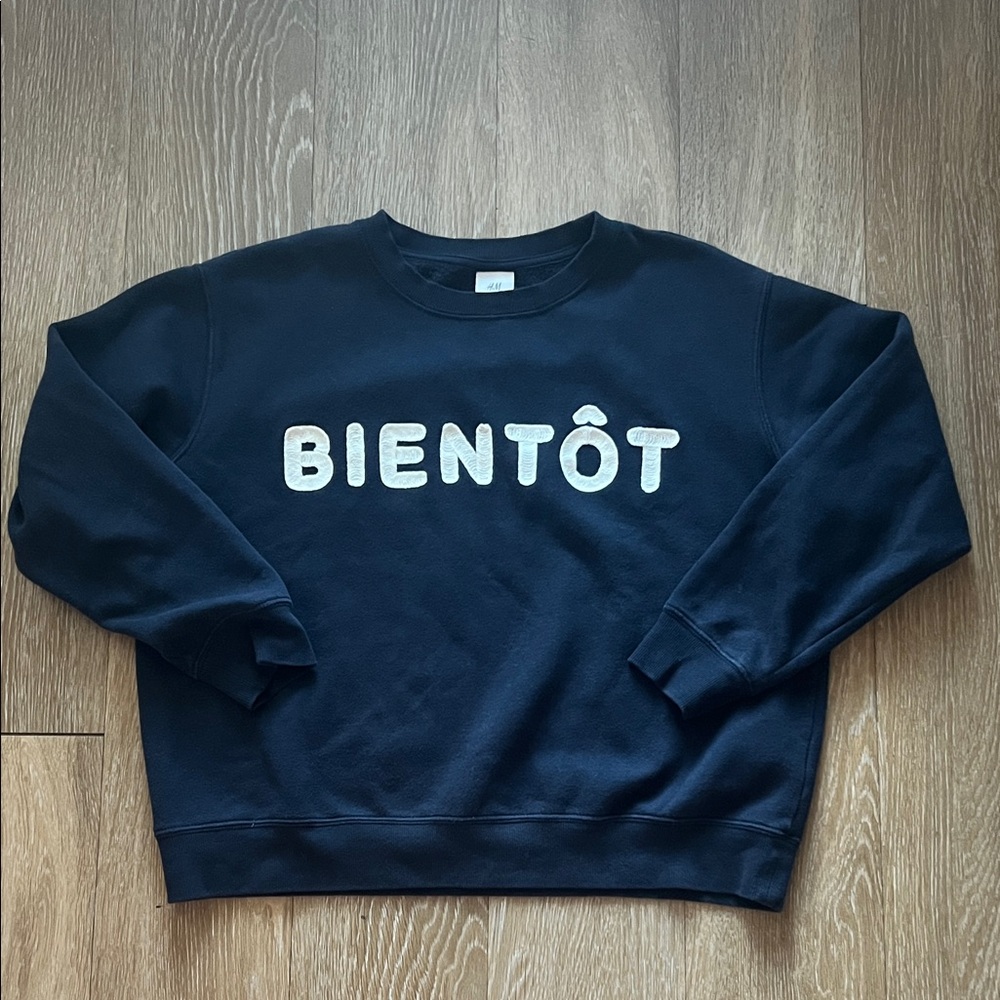 H&M Navy Crewneck Sweatshirt with White BIENTÔT Logo